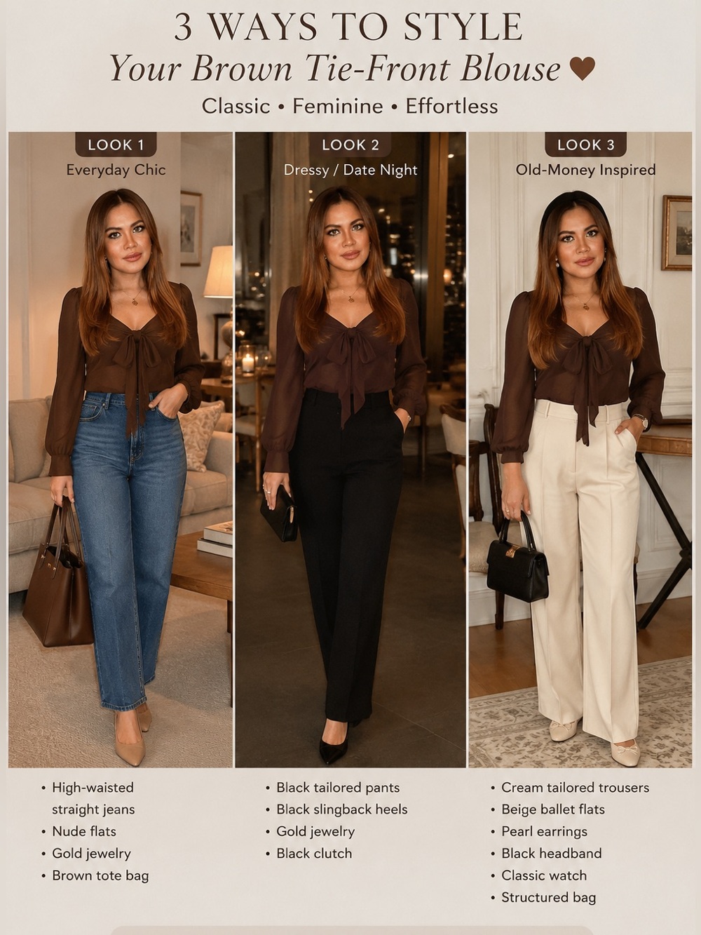 H&M brown chiffon sweetheart top 🤎